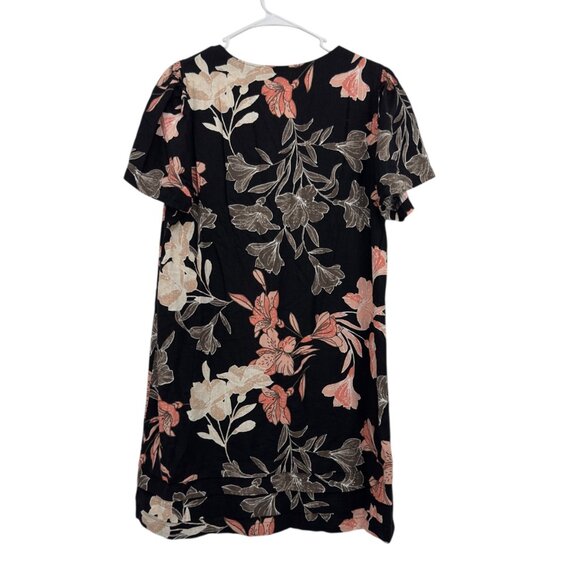 Nicole Miller Womens Black Floral V-Neck Short Sleeve Linen Blend Tunic Dress XL - Picture 7 of 11